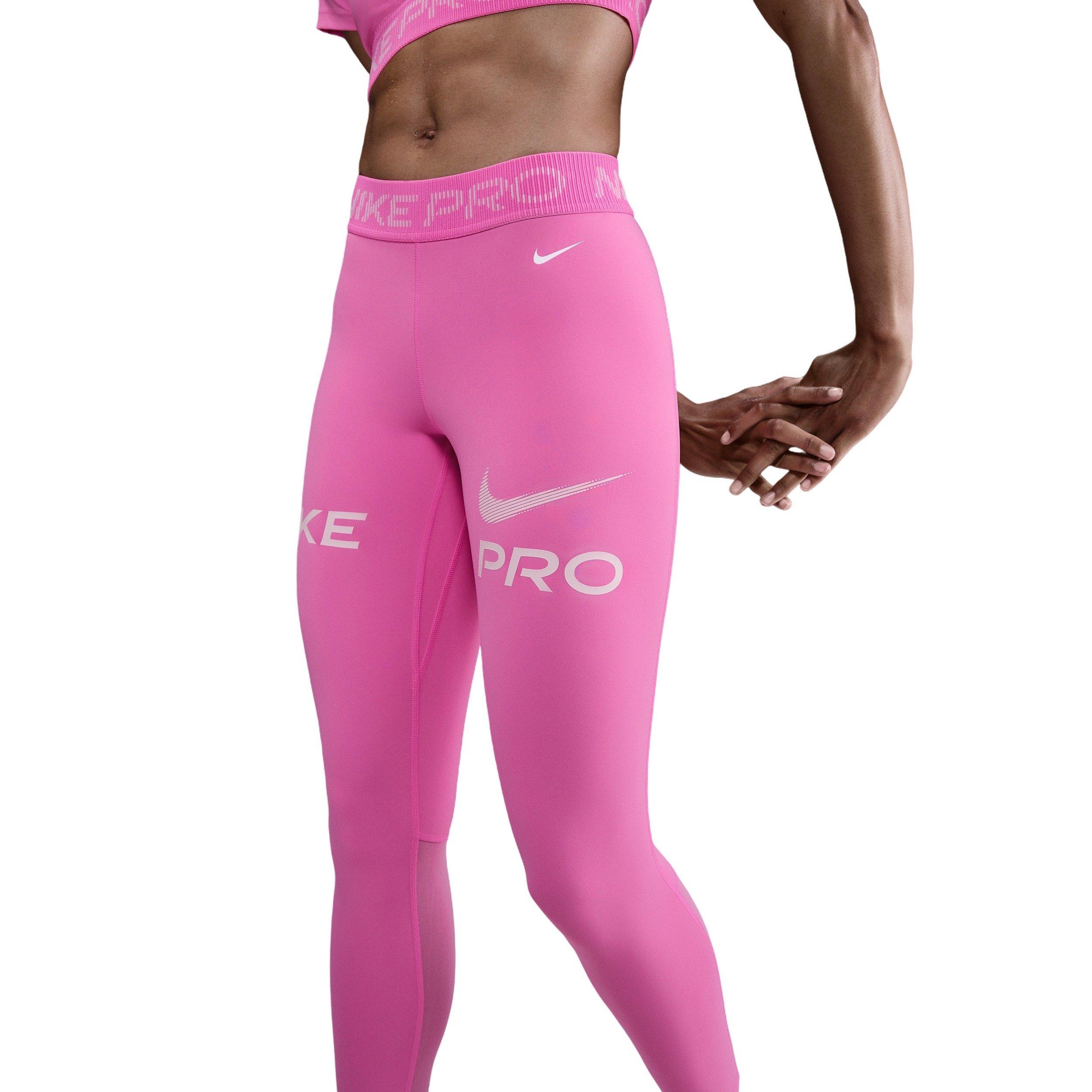 Nike Women's Pro Mid-Rise 7/8 Mesh-Panel Graphic Leggings - Pink - PINK